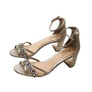 Jewel Badgley Mischka Giona Crystal Embellishment Gold Glitter Ankle Strap 8W